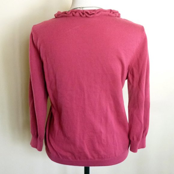 Loft Berry Ruffle Front ¾ Sleeve Cardigan XL NWOT - Picture 2 of 2